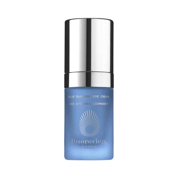 Omorovicza Blue Diamond Eye Cream in blauem Flakon mit silbernem Deckel.