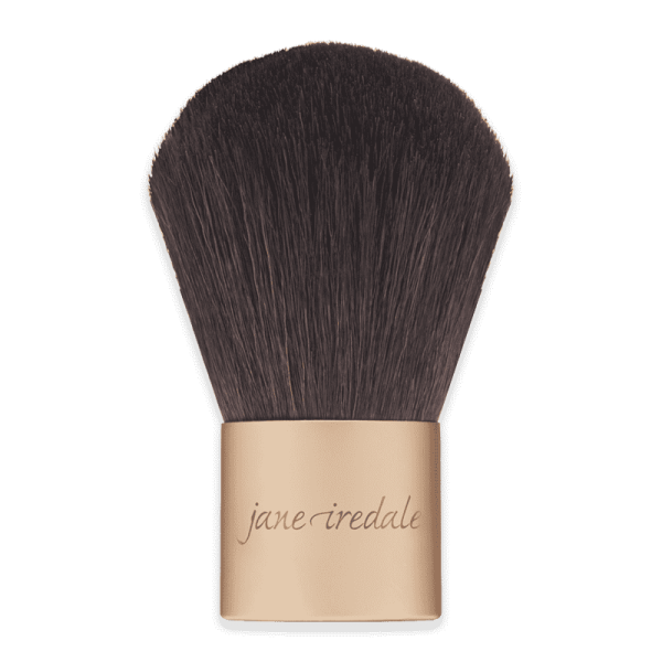 Kabuki-Pinsel mit braunen Borsten und goldenem Griff, auf dem 'jane iredale' steht.