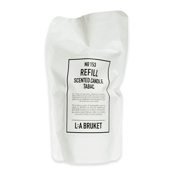Nachfüllpackung für Duftkerze Tabac von L:A Bruket, 260g, in weißer Verpackung.