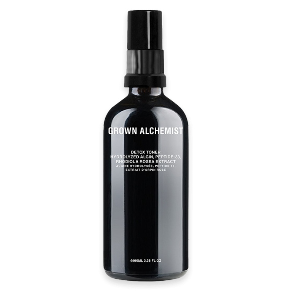 Schwarze Flasche Grown Alchemist Detox Toner mit Hydrolyzed Algin, Peptide-33 und Rhodiola Rosea Extract, 100ml.