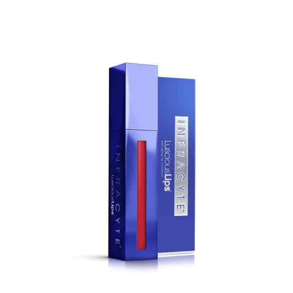 LusciousLips Lippenpflege in blauer Verpackung mit rotem Akzent, Produktbild.