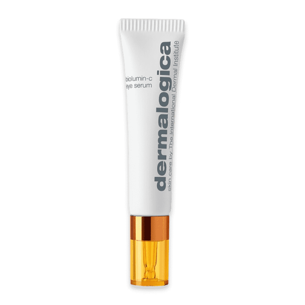 Dermalogica Biolumin-C Eye Serum in weißer Tube mit orangefarbenem Applikator.