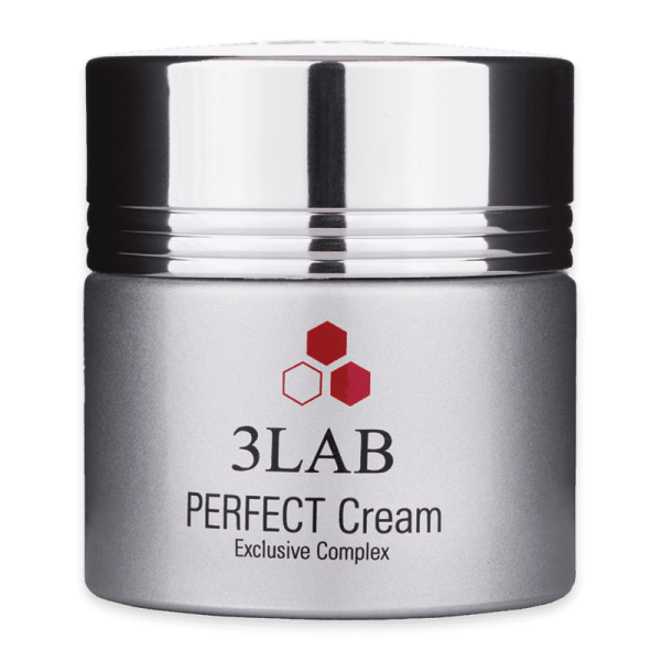 3LAB PERFECT Cream, silberne Dose mit schwarzem Deckel und rotem Logo, auf weißem Hintergrund.