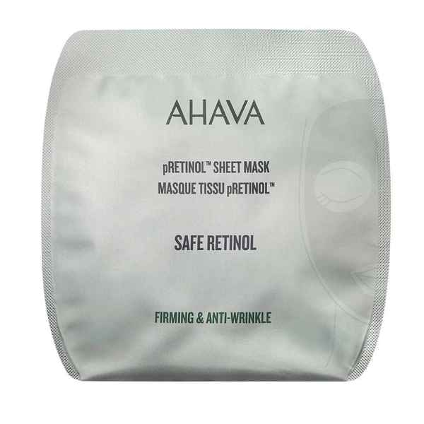 AHAVA pRetinol Sheet Mask Verpackung, Safe Retinol, straffend und anti-falten.