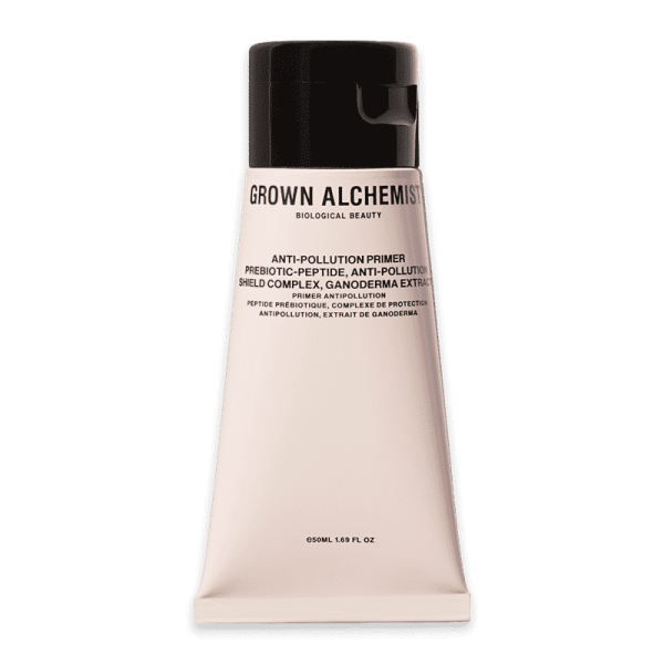 Grown Alchemist Anti-Pollution Primer mit Prebiotic-Peptide und Ganoderma-Extrakt, 50ml, weiße Tube mit schwarzem Deckel.