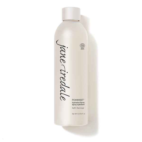 Jane Iredale POMMISST Hydration Spray Refill, 281 ml, weißer Zylinderflasche mit schwarzem Text.