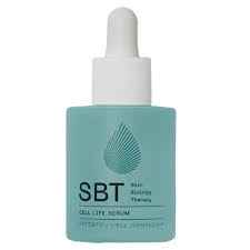 SBT Cell Life Serum Flasche mit Pipette, hellblaues Design, Produkt zur Hautpflege.