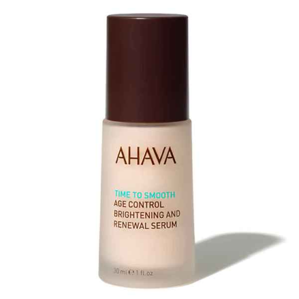 AHAVA Time to Smooth Age Control Brightening and Renewal Serum, 30 ml Flasche, auf weißem Hintergrund.