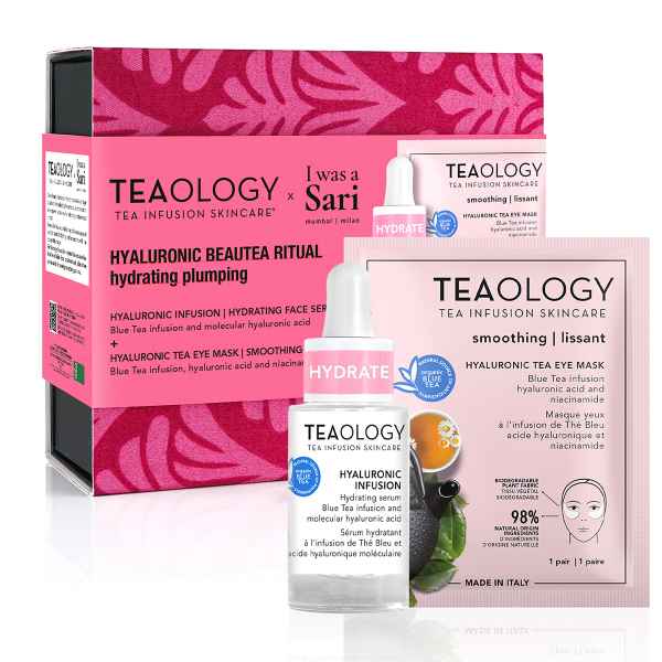 TEAOLOGY Hyaluronic Beauty Ritual Set: Hyaluronic Infusion, Blue Tea Face Mask, und Smoothing Tea Mask. Hydratisierend und glättend.