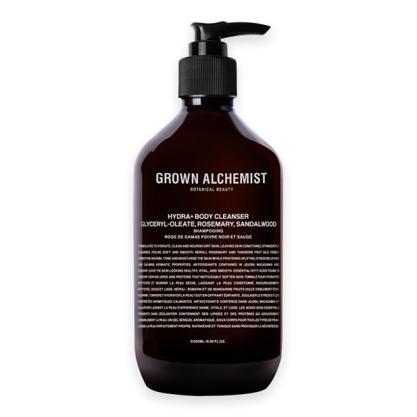 Grown Alchemist Hydra+ Body Cleanser 500 ml Flasche mit Spender, Inhaltsstoffe: Glyceryl-Oleate, Rosmarin, Sandelholz.