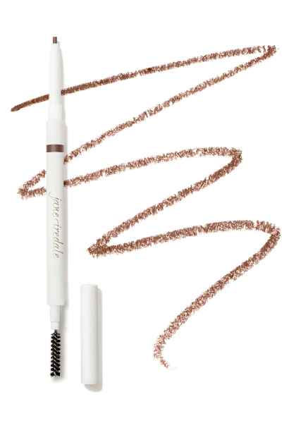 Jane Iredale Pure Brow Precision Pencil in Auburn, geöffneter Stift mit gezeichneter Linie und abgenommener Kappe.