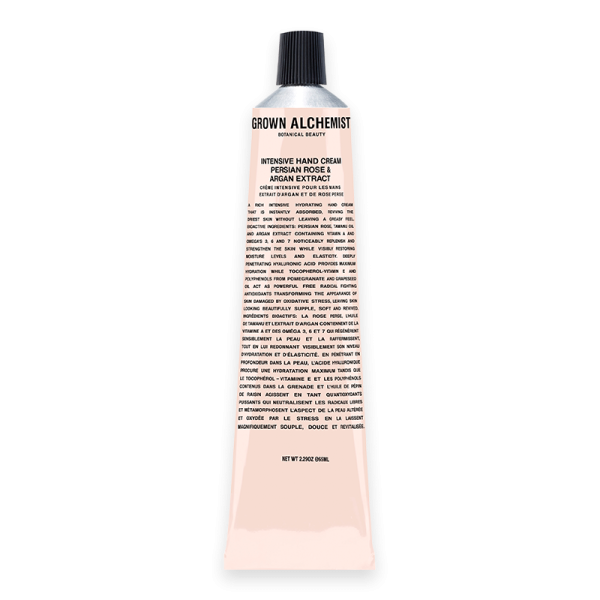 Grown Alchemist Intensive Hand Cream 65 ml Tube mit persischer Rose und Arganextrakt.