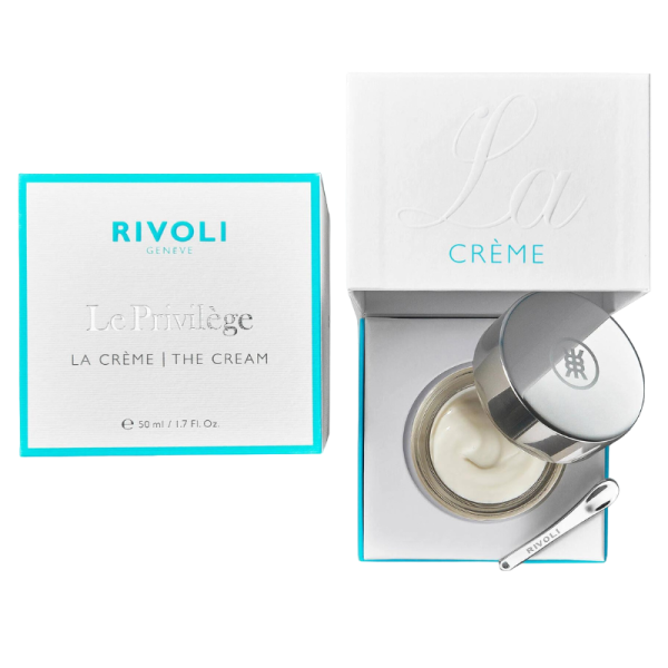 Rivoli Genève Le Privilège La Crème, 50 ml, geöffnete und geschlossene Verpackung, mit Spatel.