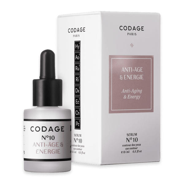 Codage Paris Serum No. 10 Anti-Aging & Energy, 15 ml Flasche und Verpackung, weißer Hintergrund.