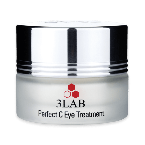 3LAB Perfect C Eye Treatment Creme in einem silbernen und weißen Behälter mit rotem Logo und schwarzem Text.