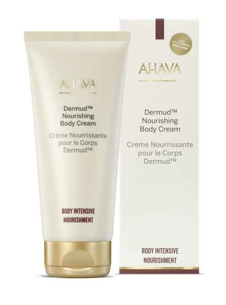 AHAVA Dermud™ Nourishing Body Cream, Tube und Verpackung, Creme Nourrissante pour le Corps, Body Intensive Nourishment.