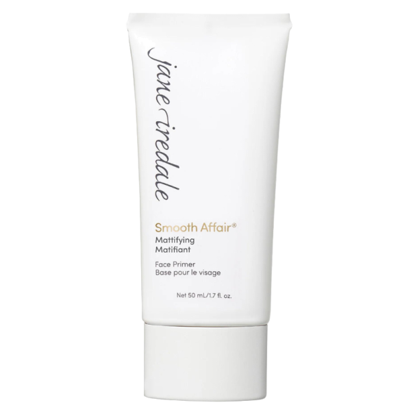 Jane Iredale Smooth Affair Mattifying Face Primer, 50 ml, weiße Tube mit schwarzer Schrift.