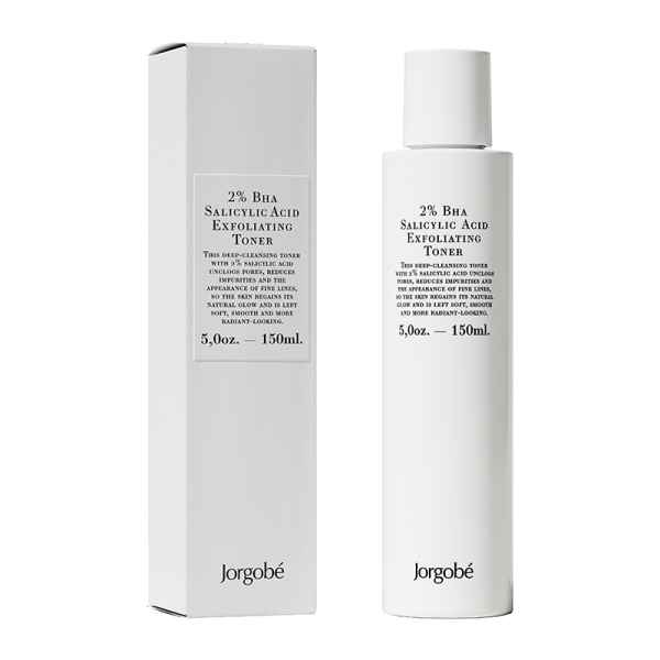Jorgobé 2% BHA Salicylic Acid Exfoliating Toner, 150ml, neben der Verpackung.