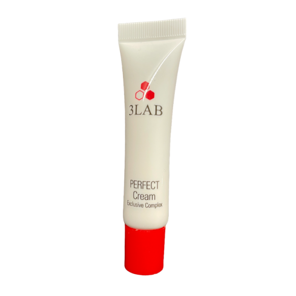 3LAB Perfect Cream Luxusprobe, weiße Tube mit rotem Deckel und rotem Logo.