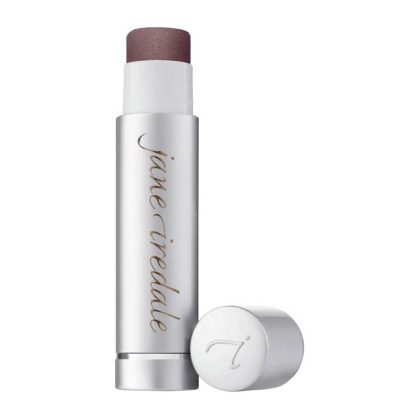 Jane Iredale Lip Drink Tease Lippenbalsam in silberner Hülse mit abgenommenem Deckel.