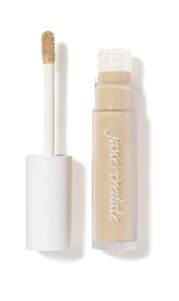Flüssiger Concealer mit Applikator, beige Farbe, Marke Jane Iredale, auf weißem Hintergrund.