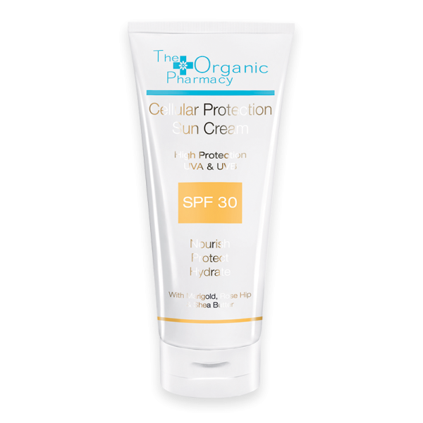 Eine Tube 'The Organic Pharmacy Cellular Protection Sun Cream SPF 30' mit UVA- und UVB-Schutz, 75 ml.