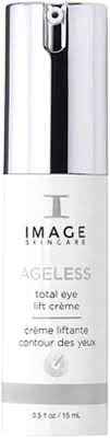 Flasche Image Skincare Ageless Total Eye Lift Crème, 15 ml, silberner Deckel, weißes Etikett mit grauem Text.