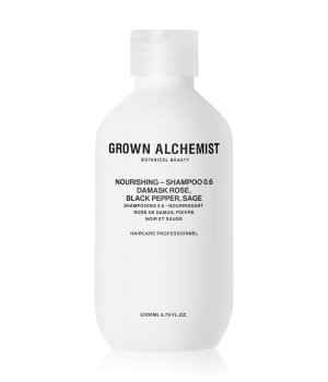 Grown Alchemist Nourishing Shampoo 0.6, 200 ml Flasche, Damask Rose, Black Pepper, Sage, weißes Etikett.