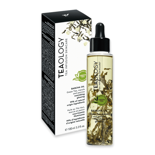 TeAOLOGY Bancha Oil Flasche und Verpackung, 100 ml, grüner Tee, natürliche Inhaltsstoffe.