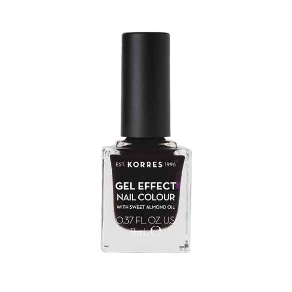 Korres Gel Effect Nagellack mit süßem Mandelöl, 11 ml Flasche, schwarze Farbe.