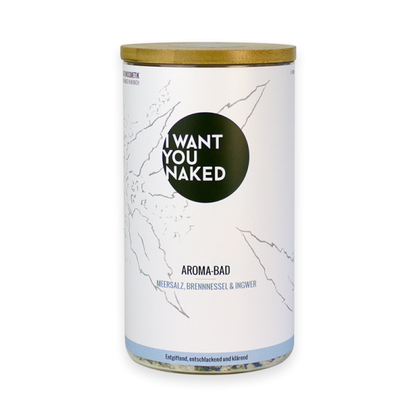 Dose 'I Want You Naked' Aroma-Bad mit Meersalz, Brennnessel und Ingwer.