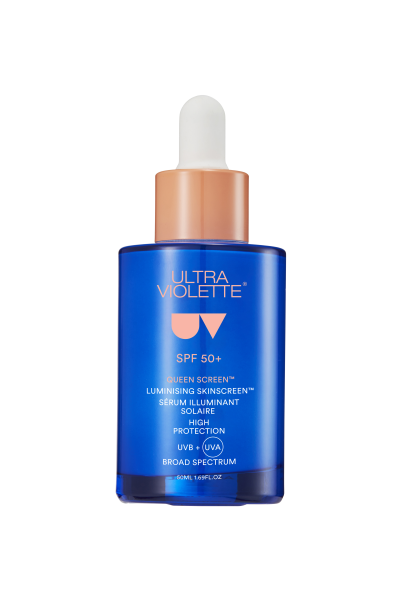 Blaues Fläschchen Ultra Violette SPF 50+ Queen Screen Luminising Skinscreen Serum mit Pipette, 50 ml.
