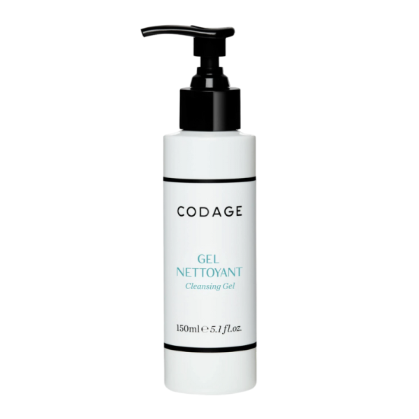 CODAGE Paris Cleansing Gel, 150ml Flasche mit Pumpspender, weißes Etikett mit schwarzem Text.