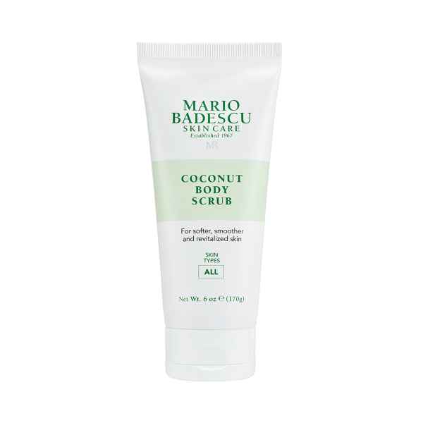Tube mit Mario Badescu Coconut Body Scrub, 170g, auf weißem Hintergrund.