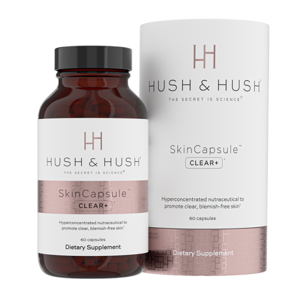 HUSH & HUSH SkinCapsule CLEAR+ Nahrungsergänzungsmittel, 60 Kapseln, für klare, makellose Haut.
